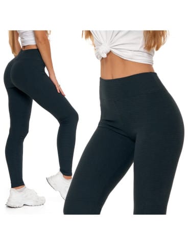 Legginsy damskie - Ciepłe legginsy damskie prążkowane getry z wysokim stanem GRAFIT - produkt 10