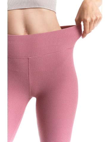 Legginsy damskie - Ciepłe legginsy damskie prążkowane getry z wysokim stanem RÓŻOWY - produkt 5