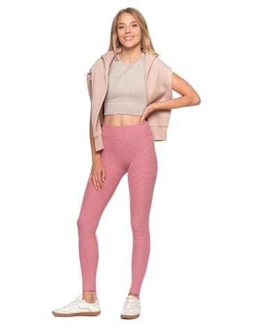 Legginsy damskie - Ciepłe legginsy damskie prążkowane getry z wysokim stanem RÓŻOWY - produkt 8