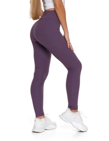Legginsy damskie - Ciepłe legginsy damskie prążkowane getry z wysokim stanem FIOLETOWY - produkt 5