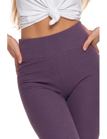 Legginsy damskie - Ciepłe legginsy damskie prążkowane getry z wysokim stanem FIOLETOWY - produkt 6