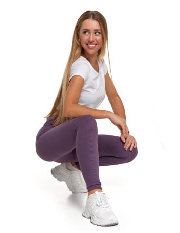 Legginsy damskie - Ciepłe legginsy damskie prążkowane getry z wysokim stanem FIOLETOWY - produkt 7