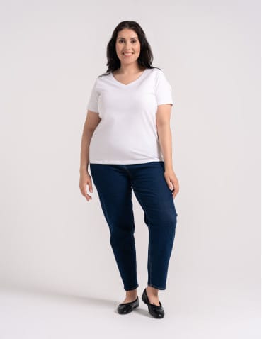 Koszulki i T-shirty - Koszulka damska bawełna Premium T-shirt dekolt w serek BIAŁY - produkt 4