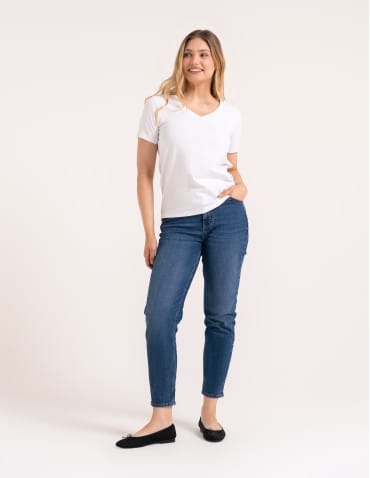 Koszulki i T-shirty - Koszulka damska bawełna Premium T-shirt dekolt w serek BIAŁY - produkt 7