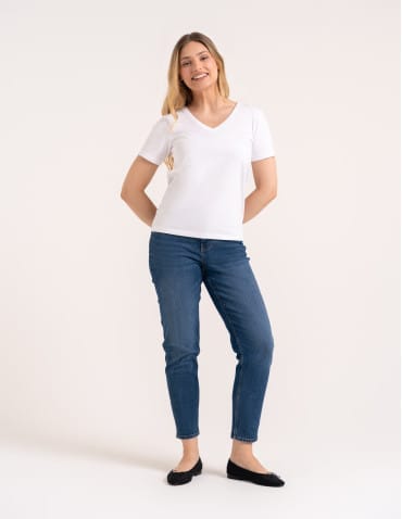 Koszulki i T-shirty - Koszulka damska bawełna Premium T-shirt dekolt w serek BIAŁY - produkt 8