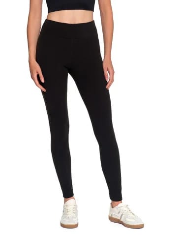 Legginsy damskie - Wygodne legginsy damskie prążkowane z wysokim stanem bezuciskowe CZARNY - produkt 1