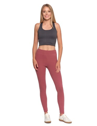 Legginsy damskie - Wygodne legginsy damskie prążkowane z wysokim stanem bezuciskowe RÓŻOWY - produkt 11