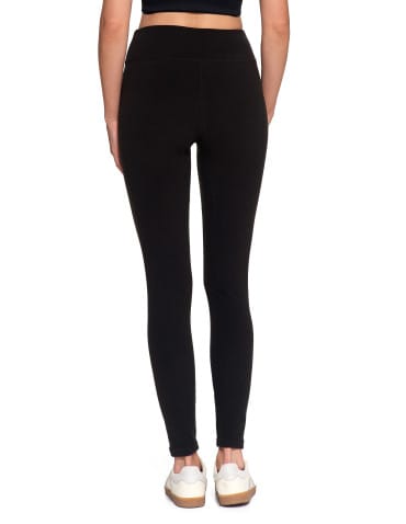 Legginsy damskie - Wygodne legginsy damskie prążkowane z wysokim stanem bezuciskowe CZARNY - produkt 2