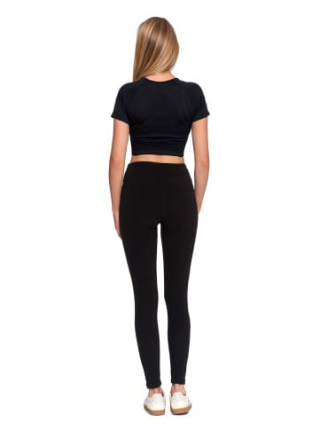 Legginsy damskie - Wygodne legginsy damskie prążkowane z wysokim stanem bezuciskowe CZARNY - produkt 6