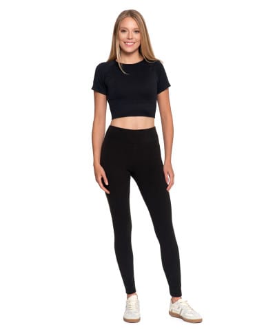 Legginsy damskie - Wygodne legginsy damskie prążkowane z wysokim stanem bezuciskowe CZARNY - produkt 8