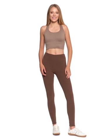 Legginsy damskie - Wygodne legginsy damskie prążkowane z wysokim stanem bezuciskowe MOKKA - produkt 8
