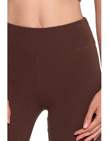 Legginsy damskie - Wygodne legginsy damskie prążkowane z wysokim stanem bezuciskowe BRĄZOWY - produkt 4
