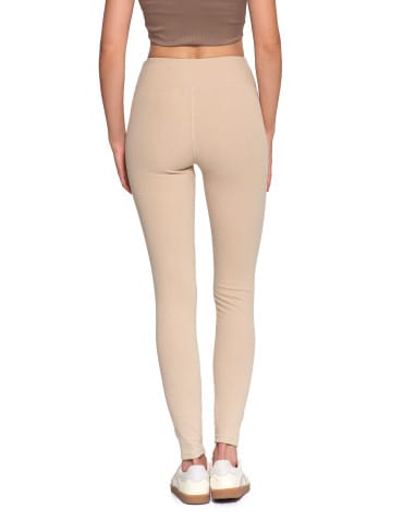 Legginsy damskie - Wygodne legginsy damskie prążkowane z wysokim stanem bezuciskowe BEŻOWY - produkt 3