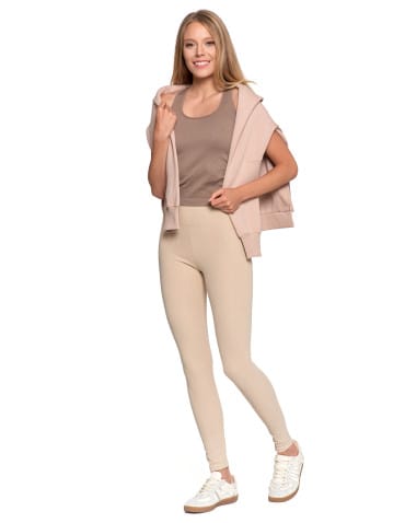 Legginsy damskie - Wygodne legginsy damskie prążkowane z wysokim stanem bezuciskowe BEŻOWY - produkt 6