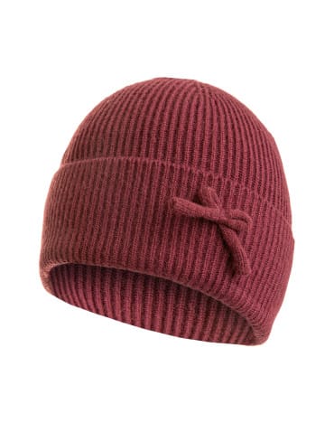 Czapki zimowe - Czapka damska prążkowana beanie z kokardką ciepła czapka na zimę BORDOWY - produkt 1
