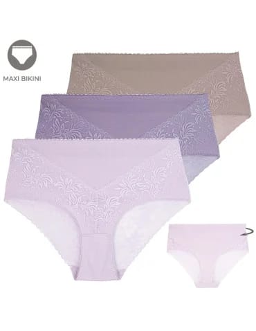 Figi damskie bawełniane z wyższym stanem koronkowe maxi bikini 3-pak