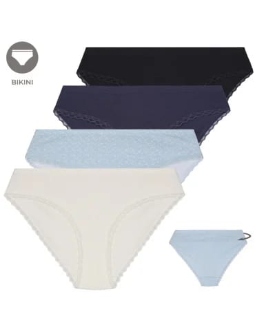 Figi damskie koronkowe z bawełny majtki bikini gładkie i ze wzorem 4-pak