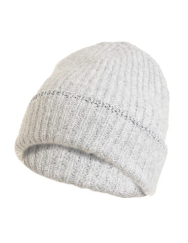 Czapki zimowe - Czapka damska zimowa beanie z błyszczącą nitką SZARY - produkt 1