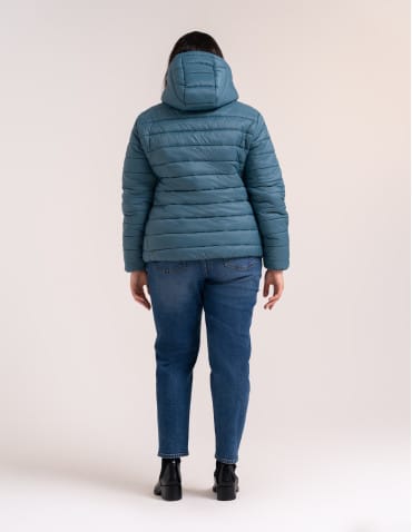 Kurtki damskie - Kurtka damska przejściowa pikowana Slim Fit z kapturem NIEBIESKI - produkt 15