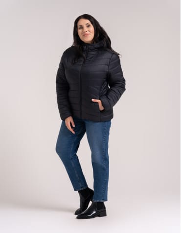 Kurtki damskie - Kurtka damska przejściowa pikowana Slim Fit z kapturem CZARNY - produkt 11