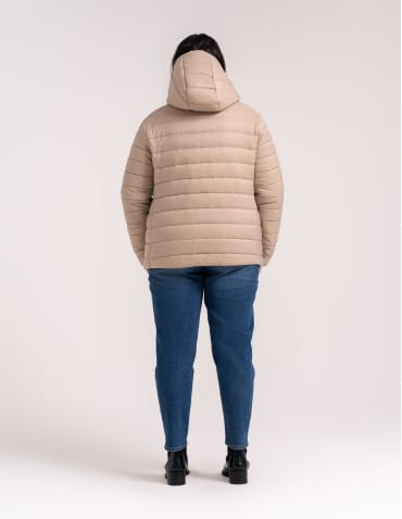 Kurtki damskie - Kurtka damska przejściowa pikowana Slim Fit z kapturem BEŻOWY - produkt 18