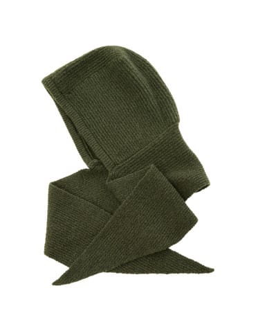 Kaptur damski dzianinowy komin balaclava ciepły z szalem na jesień zimę - CIEMNY KHAKI  - produkt 2