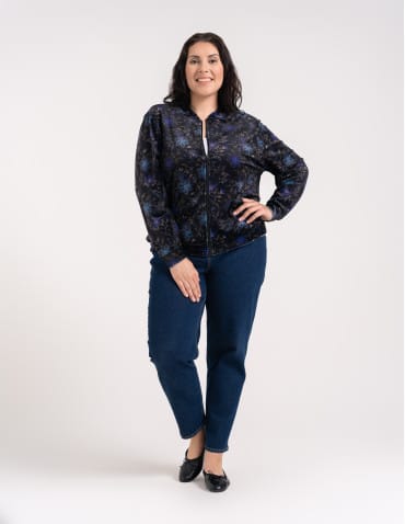 Bluza welurowa damska rozpinana bomberka w kwiatowy print - WZÓR 2