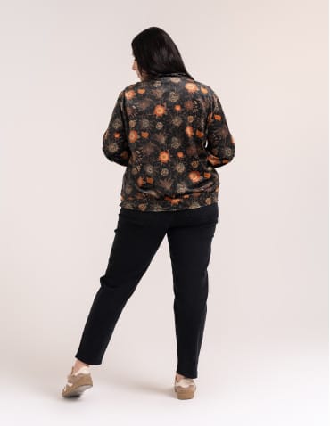 Bluzy damskie - Bluza welurowa damska rozpinana bomberka w kwiatowy print WZÓR 1 - produkt 3