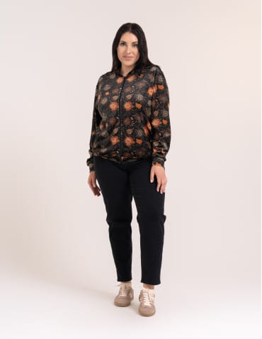 Bluzy damskie - Bluza welurowa damska rozpinana bomberka w kwiatowy print WZÓR 1 - produkt 5