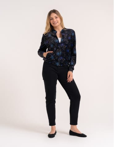 Bluzy damskie - Bluza welurowa damska rozpinana bomberka w kwiatowy print WZÓR 2 - produkt 3