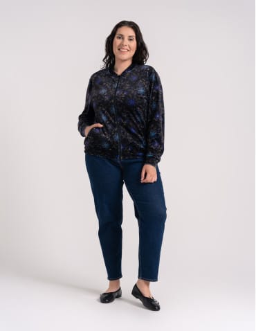 Bluza welurowa damska rozpinana bomberka w kwiatowy print - WZÓR 2  - produkt 2
