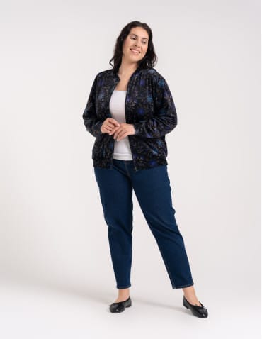 Bluzy damskie - Bluza welurowa damska rozpinana bomberka w kwiatowy print WZÓR 2 - produkt 3