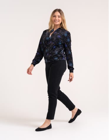 Bluzy damskie - Bluza welurowa damska rozpinana bomberka w kwiatowy print WZÓR 2 - produkt 5