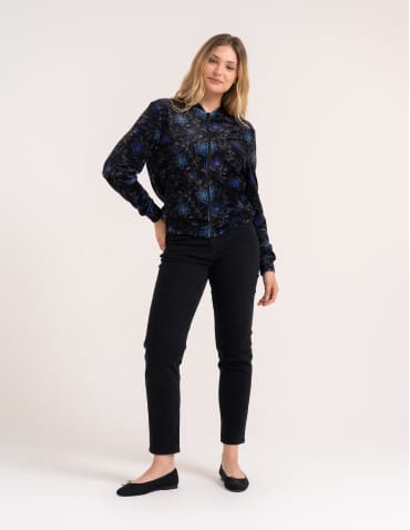 Bluzy damskie - Bluza welurowa damska rozpinana bomberka w kwiatowy print WZÓR 2 - produkt 6