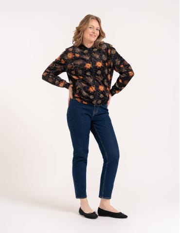 Bluzy damskie - Bluza welurowa damska rozpinana bomberka w kwiatowy print WZÓR 1 - produkt 5