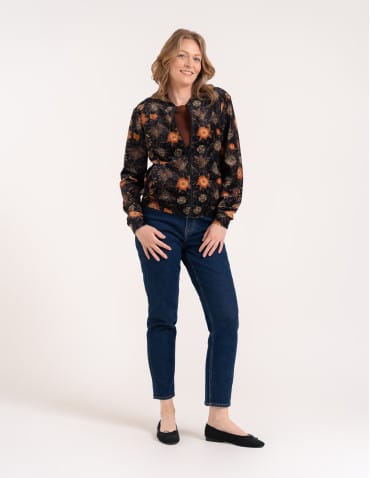 Bluzy damskie - Bluza welurowa damska rozpinana bomberka w kwiatowy print WZÓR 1 - produkt 8