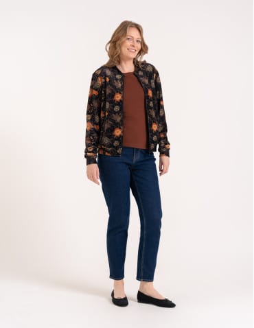 Bluzy damskie - Bluza welurowa damska rozpinana bomberka w kwiatowy print WZÓR 1 - produkt 9