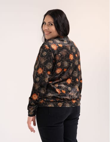Bluzy damskie - Bluza welurowa damska rozpinana bomberka w kwiatowy print WZÓR 1 - produkt 4