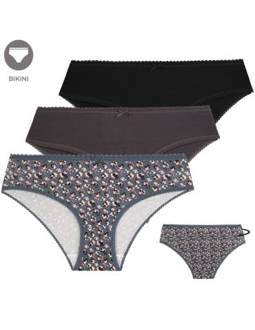 Majtki damskie bawełniane bikini z kokardką i koronką 3-pak