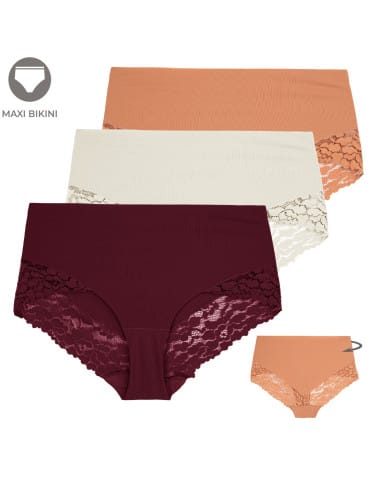 Majtki damskie maxi bikini wysokie modelujące z koronkowym wykończeniem 3-pak
