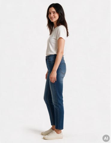 Nowości - Spodnie jeansowe damskie Mom Slim z wysokim stanem NIEBIESKI - produkt 3