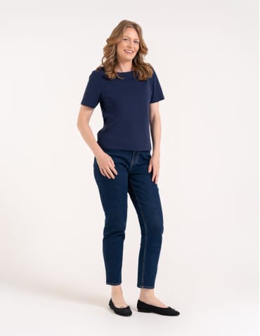 T-shirt Basic - Damska koszulka z bawełny merceryzowanej 100% t-shirt z krótkim rękawem GRANATOWY - produkt 5