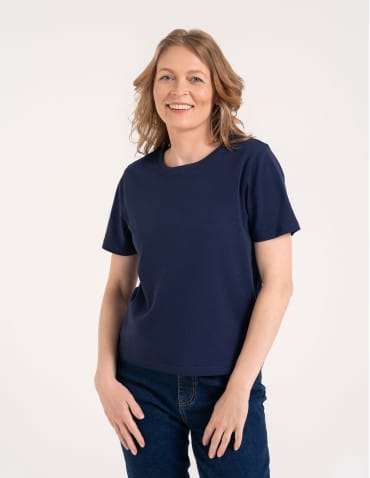 T-shirt Basic - Damska koszulka z bawełny merceryzowanej 100% t-shirt z krótkim rękawem GRANATOWY - produkt 1