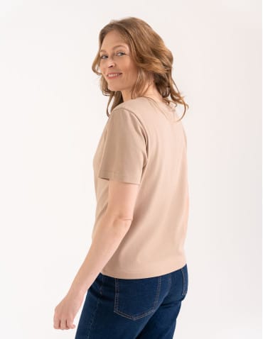 T-shirt Basic - Damska koszulka z bawełny merceryzowanej 100% t-shirt z krótkim rękawem BEŻOWY - produkt 4