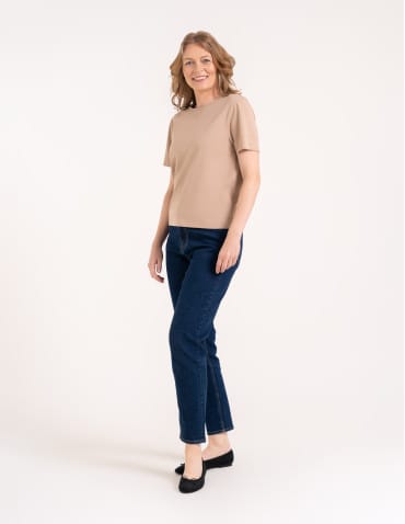 T-shirt Basic - Damska koszulka z bawełny merceryzowanej 100% t-shirt z krótkim rękawem BEŻOWY - produkt 5