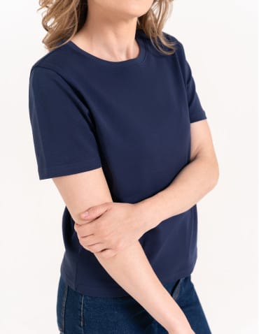 T-shirt Basic - Damska koszulka z bawełny merceryzowanej 100% t-shirt z krótkim rękawem GRANATOWY - produkt 4