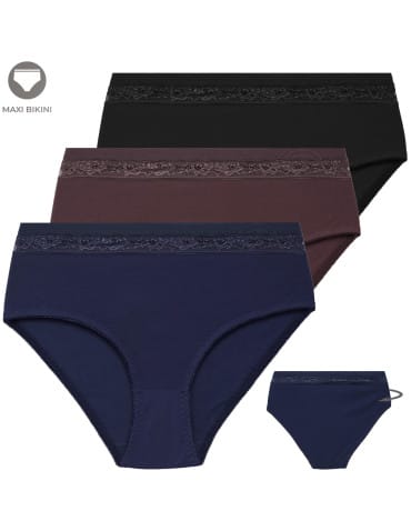 Majtki damskie maxi bikini z wysokim stanem i koronką zestaw 3-pak