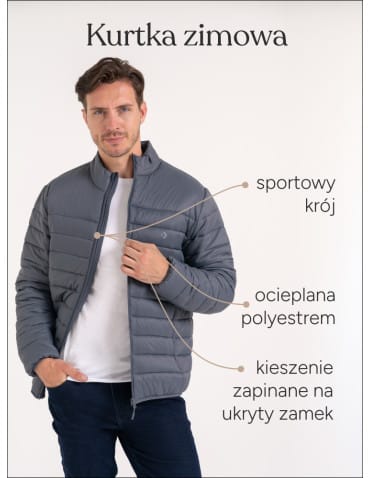 Kurtki przejściowe - Kurtka męska pikowana przejściowa lekka ocieplana ze stójką SZARY - produkt 3