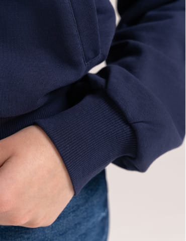 Bluzy dresowe - Bluza damska bawełniana z kapturem rozpinana wygodna o kroju boxy GRANATOWY - produkt 2