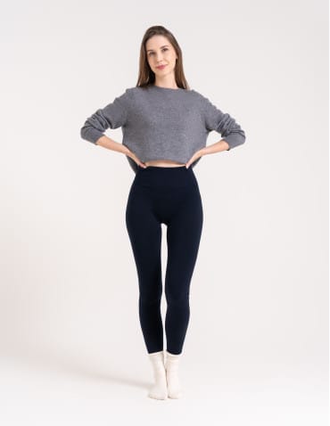 Legginsy ocieplane - Legginsy damskie ocieplane modelujące z wysokim stanem z wiskozą GRANATOWY - produkt 3